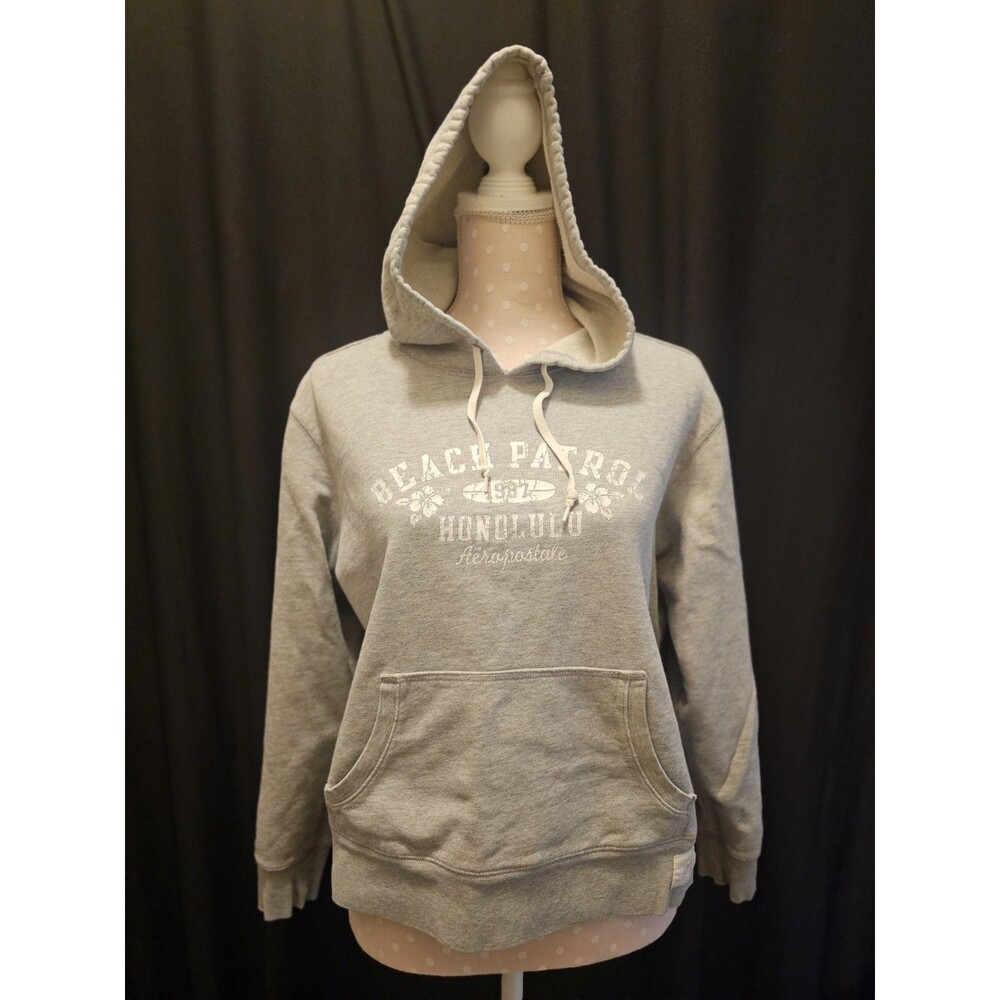 Vintage Y2K Aeropostale Hoodie Size Large Grey Honolulu Beach Patrol